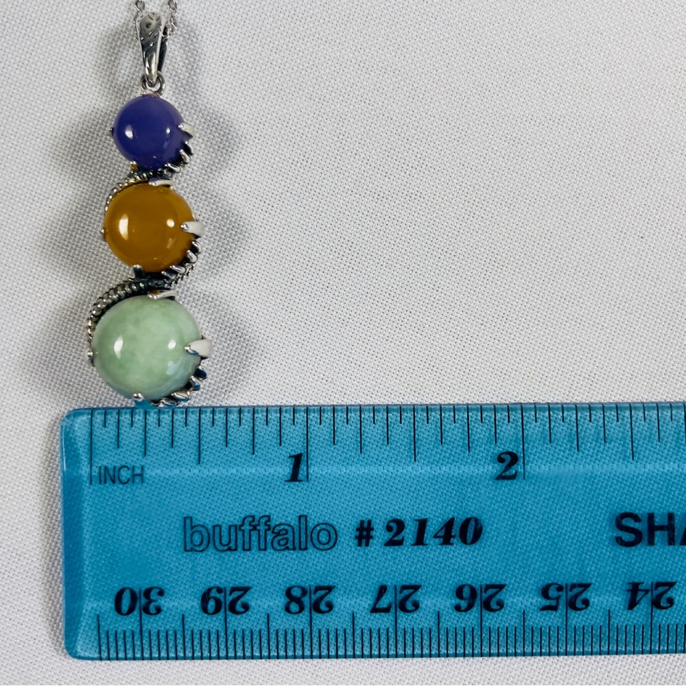 Jade Sterling Silver Tri-color Pendant Chakra 18" Necklace - Picture 8 of 16